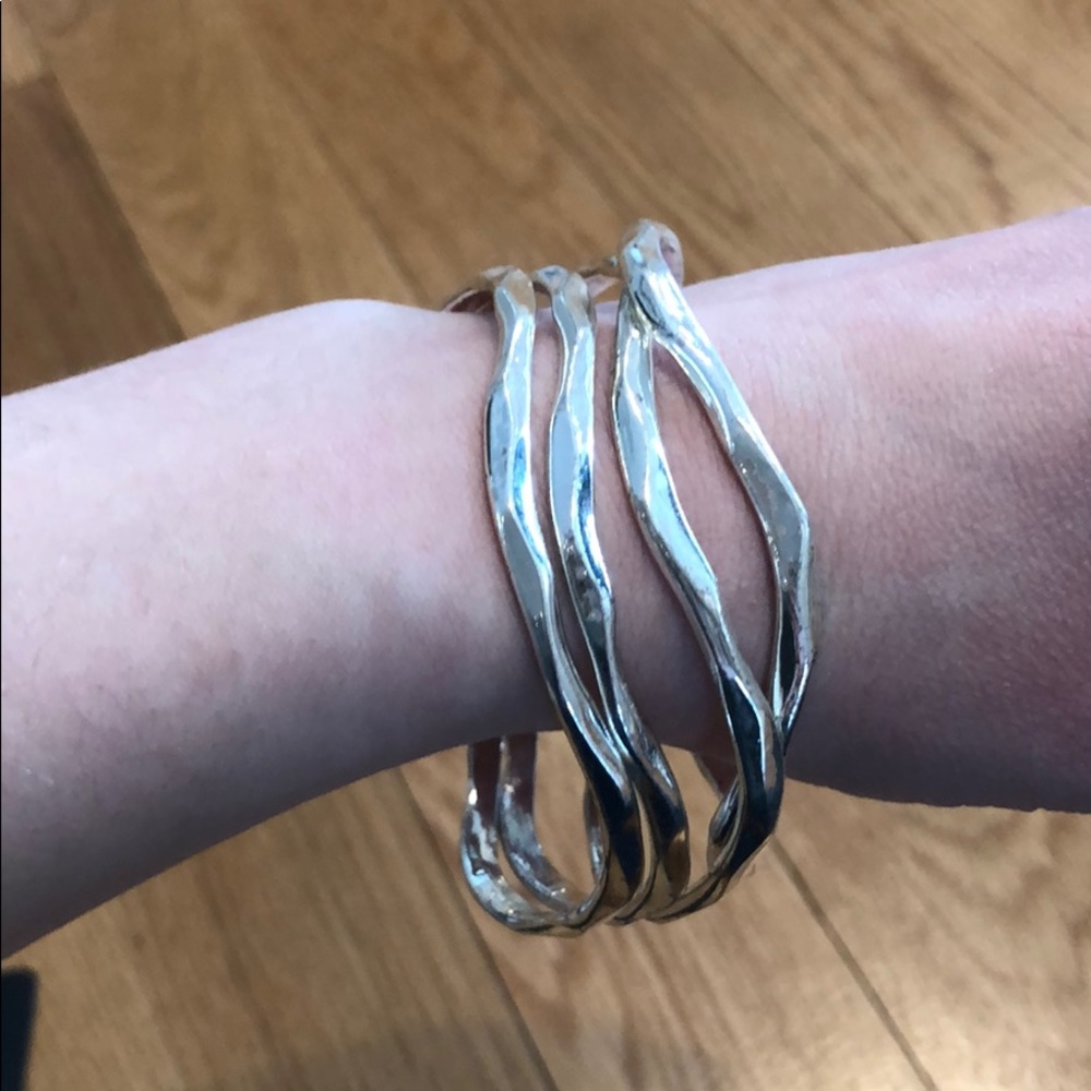 Set of 4 Silver Angled Bracelets